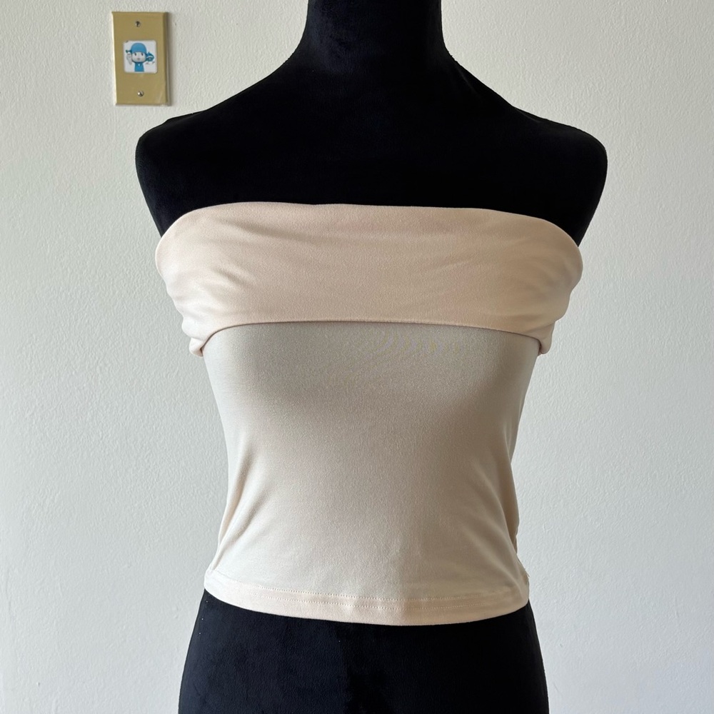 SHEIN Cream Strapless Crop Top